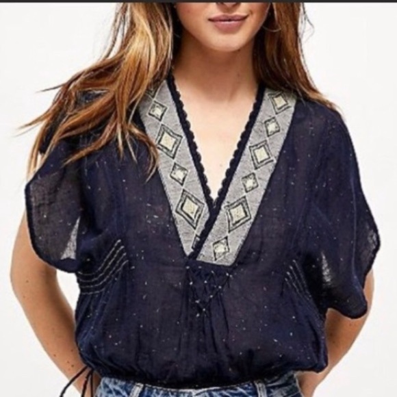 Free People Like A Breeze Blue Pullover Top - Picture 1 of 13